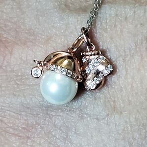 STERLING AND ROSE GOLD SNOW HAT AND MITTENS NECKLACE